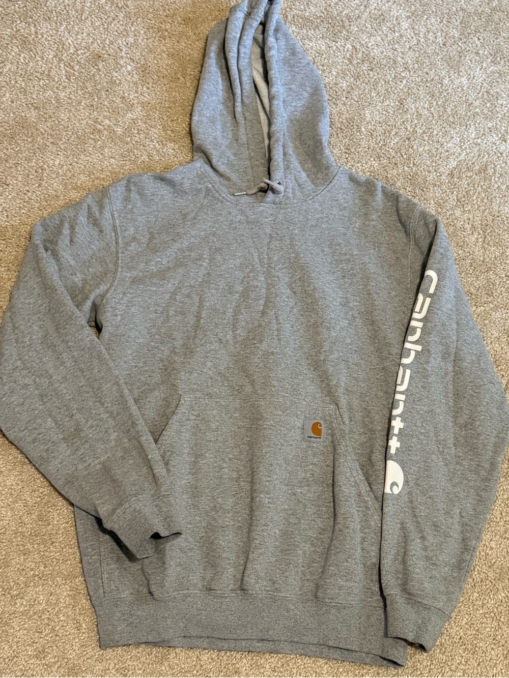 Carhartt Gray Pullover Hoodie with Sleeve Script